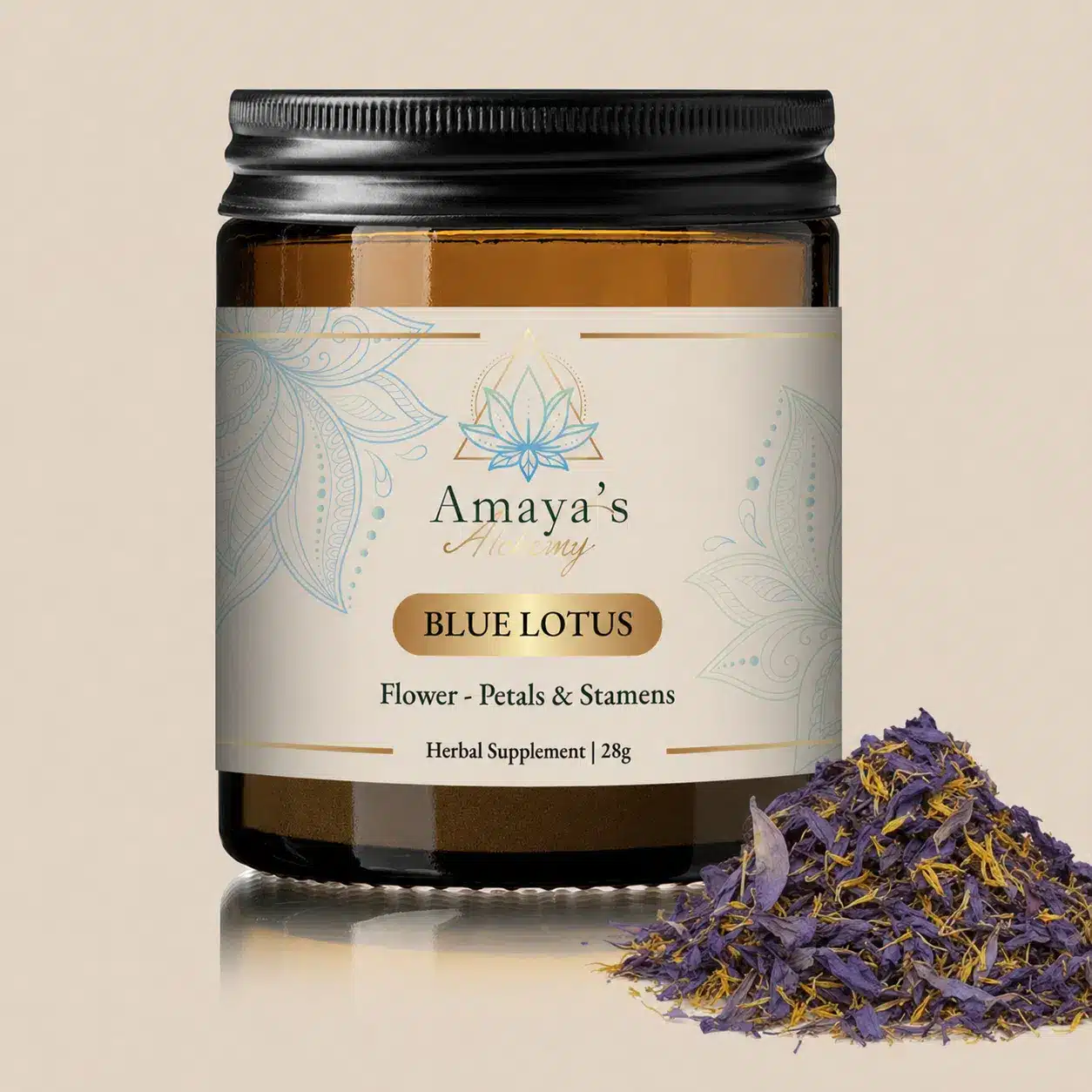 Amaya-Blue-Lotus-met-blaadjes.png Blauwe Lotus – blaadjes en meeldraden- Biologisch (Amaya’s Alchemy) 28 gram - Afbeelding 1